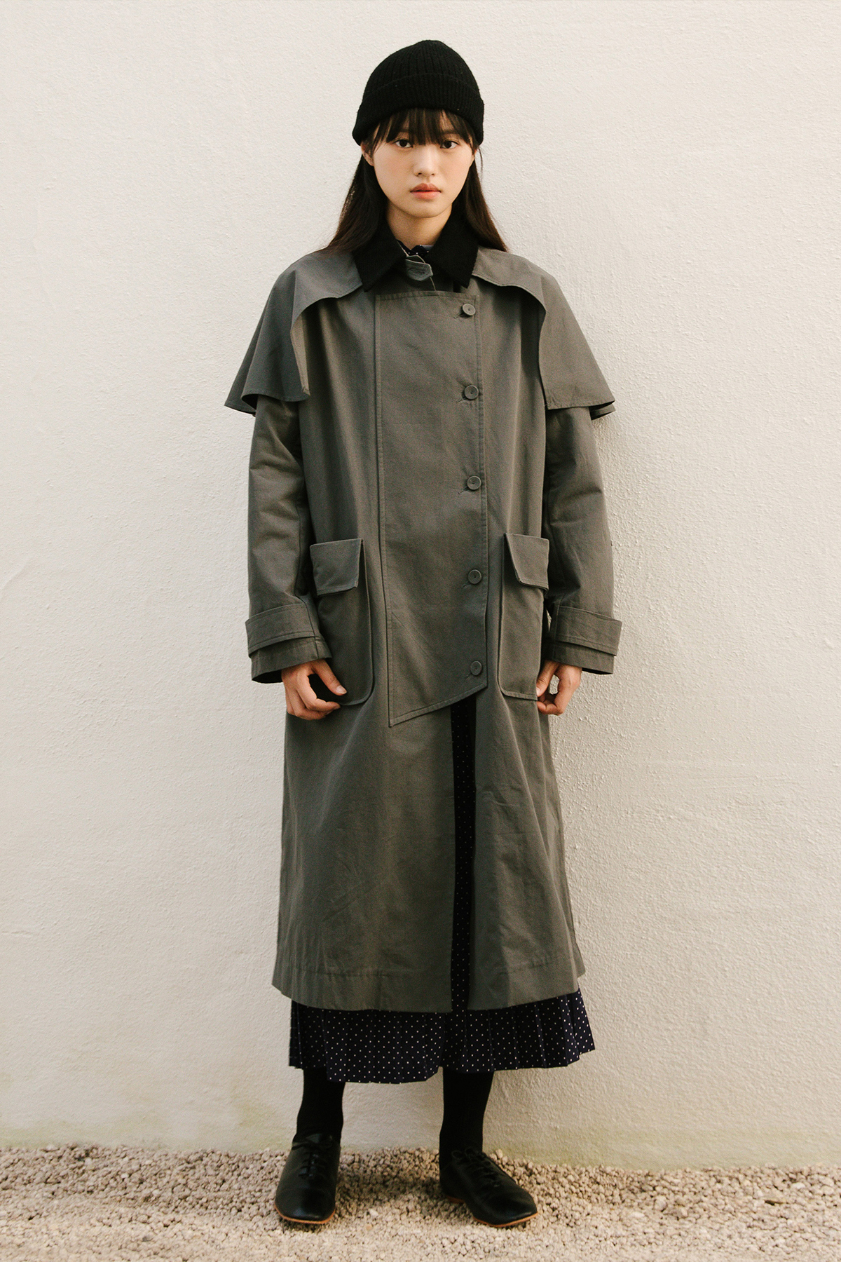 COTTON CAPE TRENCH COAT_OLIVE